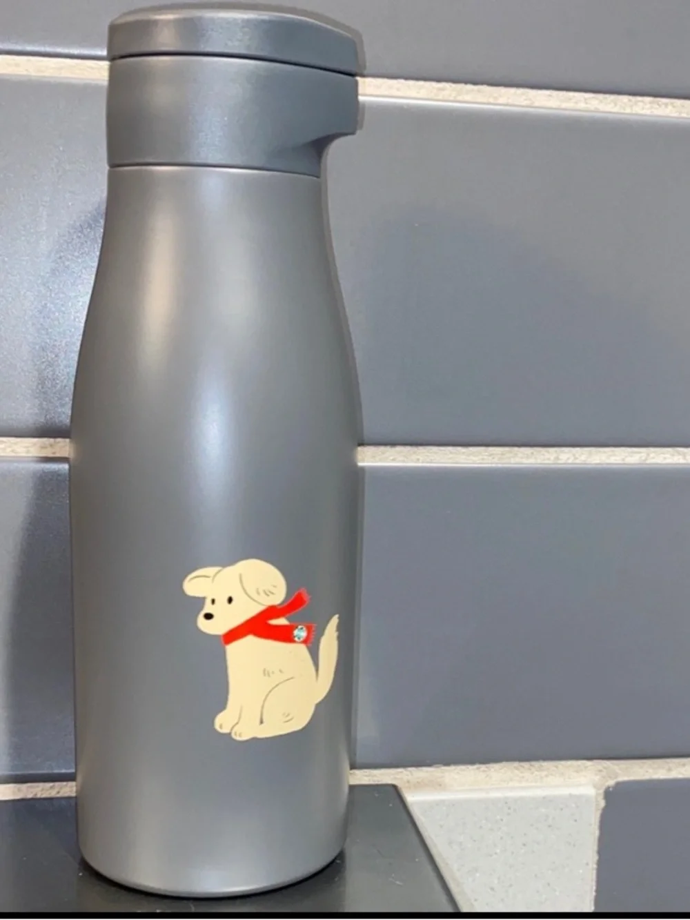 New Starbucks coffee Tumbler, Puppy design. 14FlOz. Slate Grey, Convenient Lid